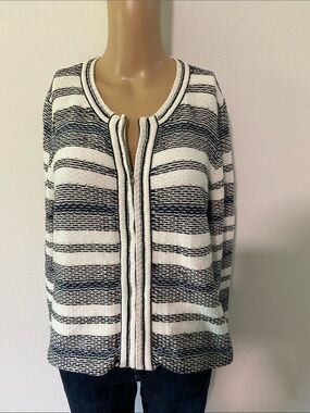 Appleseed's Black & White Striped Zip-Front Cardigan Sz PM